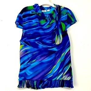 🌞 Cato blue blouse scarf tie at neck cup sleeves gathered at hem women L